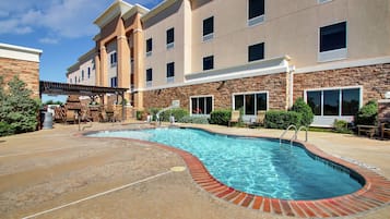 Outdoor pool, pool umbrellas, pool loungers