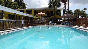 Outdoor pool, pool loungers