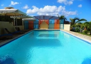 Outdoor pool, sun loungers