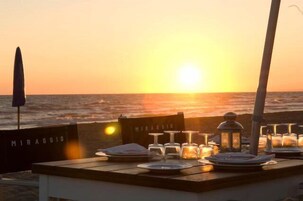 Beach nearby, sun loungers, beach umbrellas