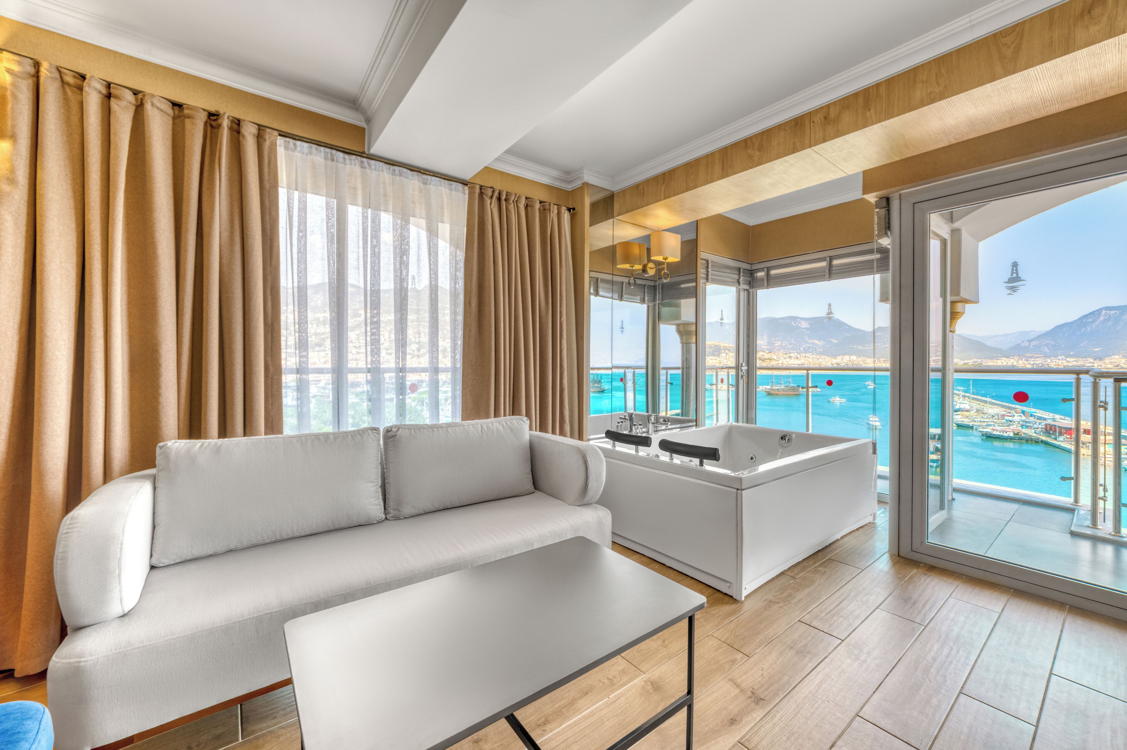 junior suite with jacuzzi sea view | 1 bedroom, premium bedding, down duvets, minibar