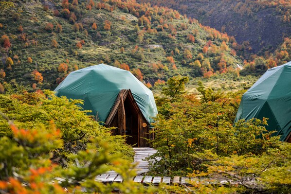 Basic Double Room, Garden View | Terrace/patio - Ecocamp Patagonia (Torres del Paine)