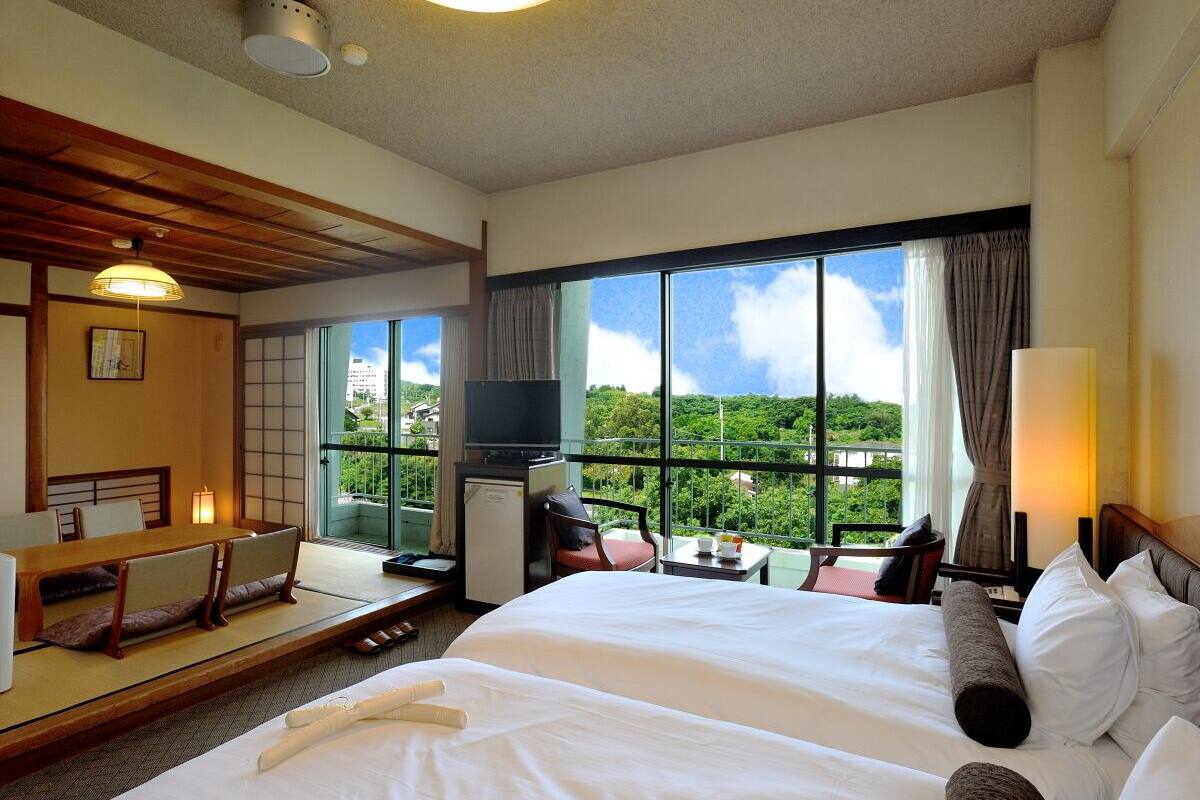 room with tatami area and landscape view - high floor | 1 bedroom, in-room safe, blackout curtains, iron/ironing board