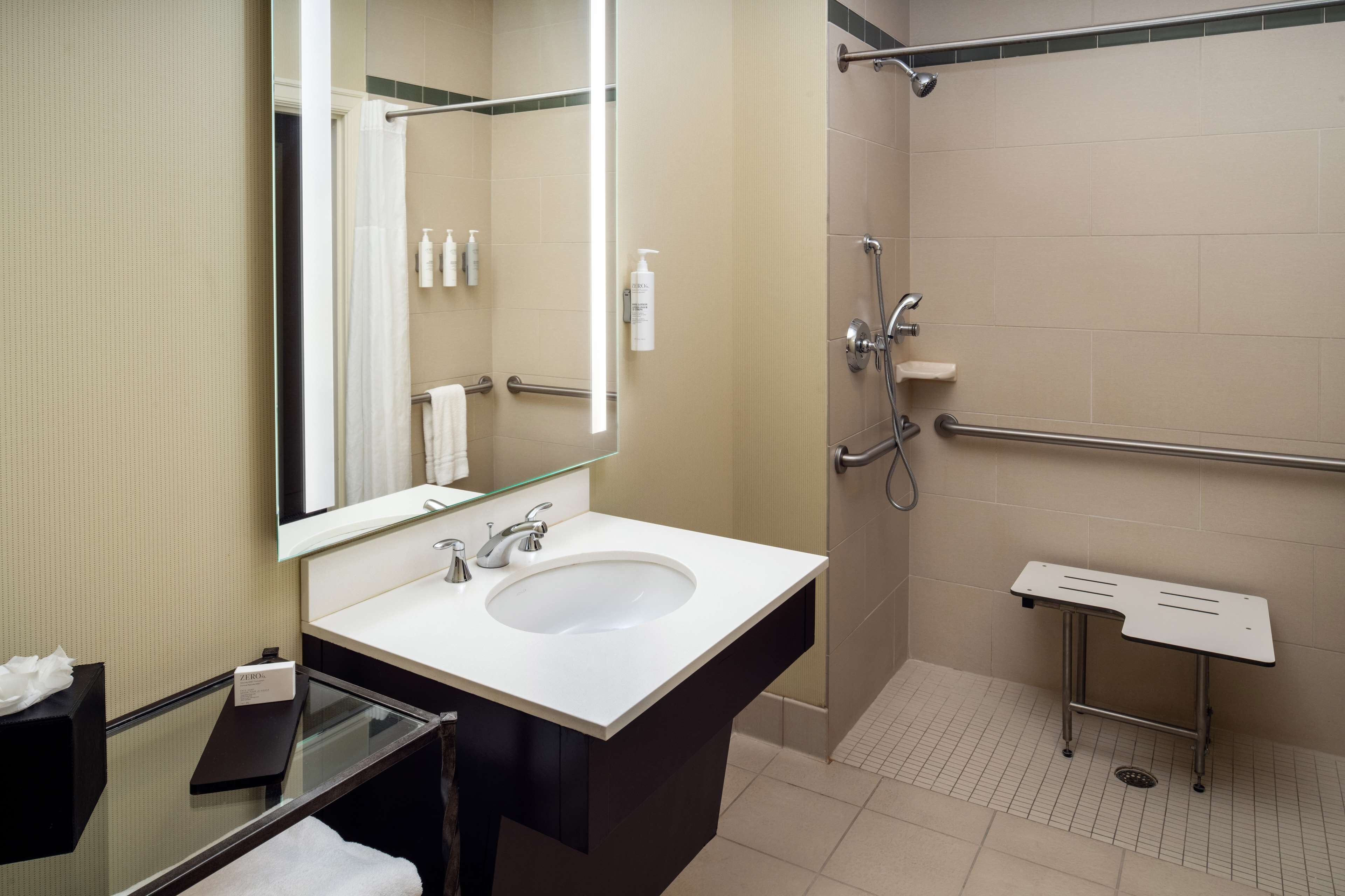suite, 1 king bed, accessible (mobility & hearing, roll-in shower) | bathroom shower