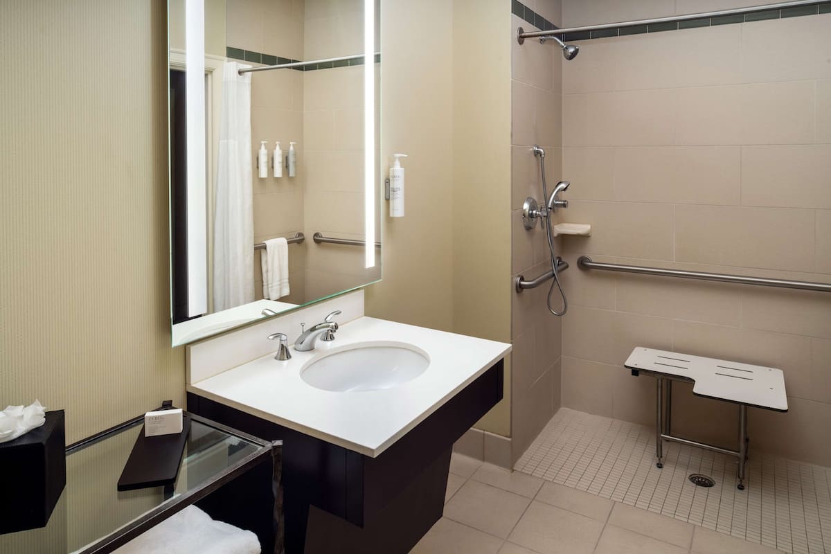 suite, 1 king bed, accessible (mobility & hearing, roll-in shower) | bathroom shower
