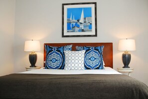 Individually decorated, blackout curtains, iron/ironing board