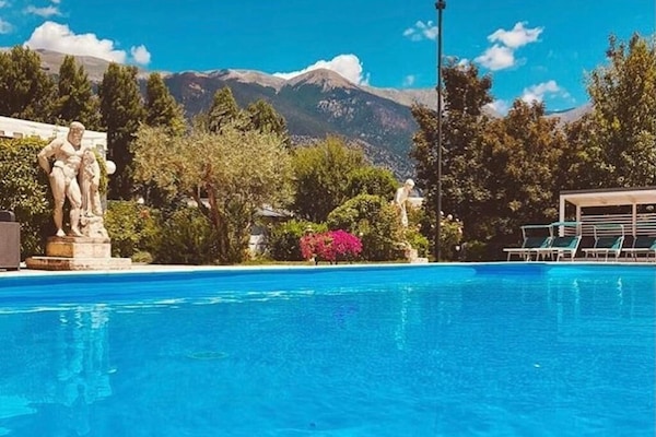 Outdoor pool, pool umbrellas