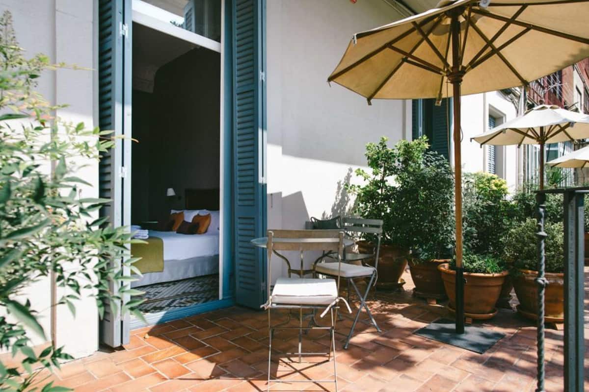 Camera doppia, terrazzo, vista giardino (Mallorca) | Biancheria da letto di alta qualità, una cassaforte in camera