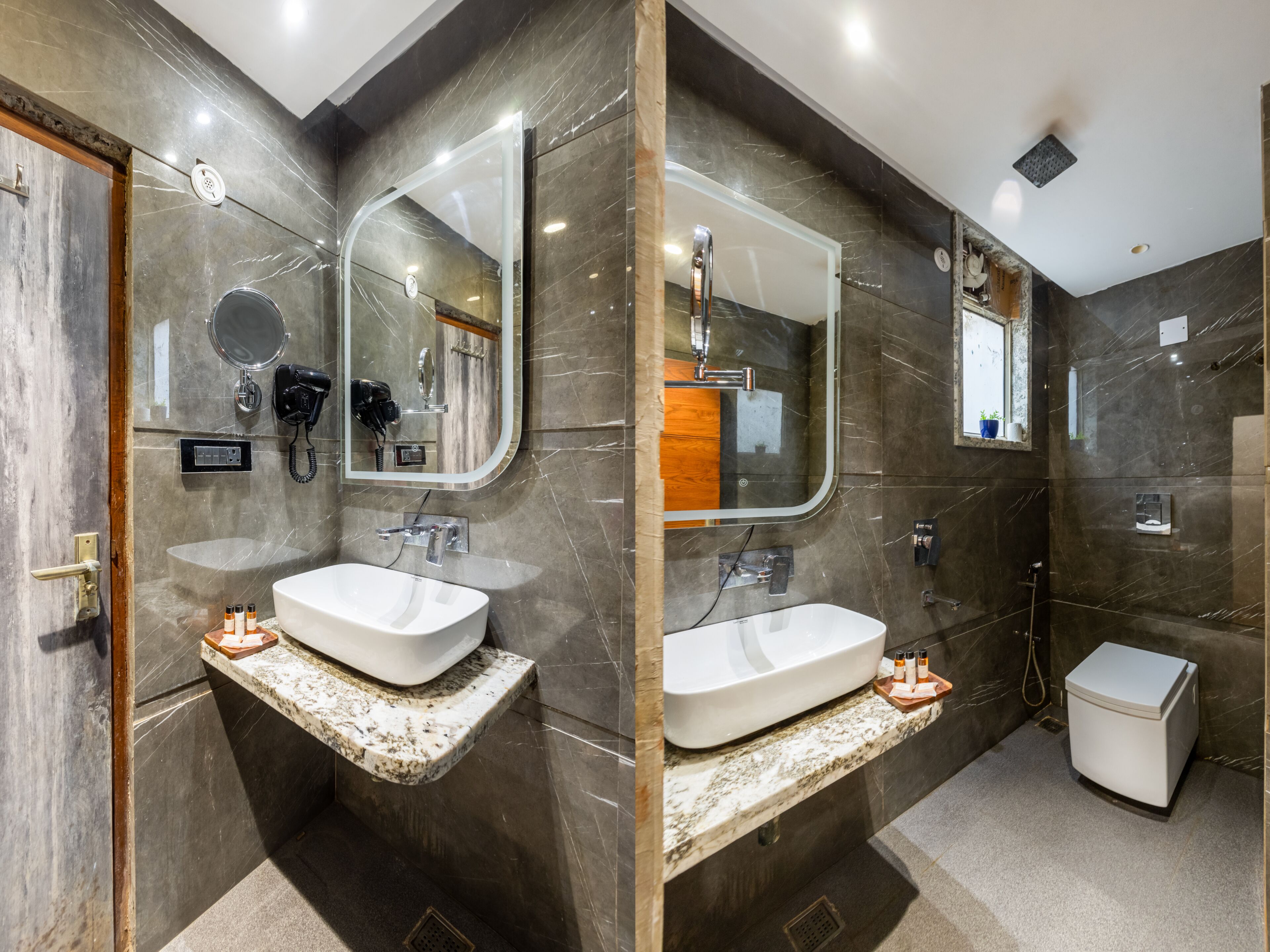 Shower, free toiletries, hair dryer, slippers