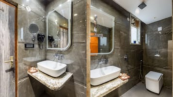 Shower, free toiletries, hair dryer, slippers