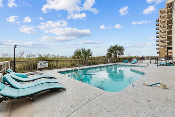 Outdoor pool, sun loungers