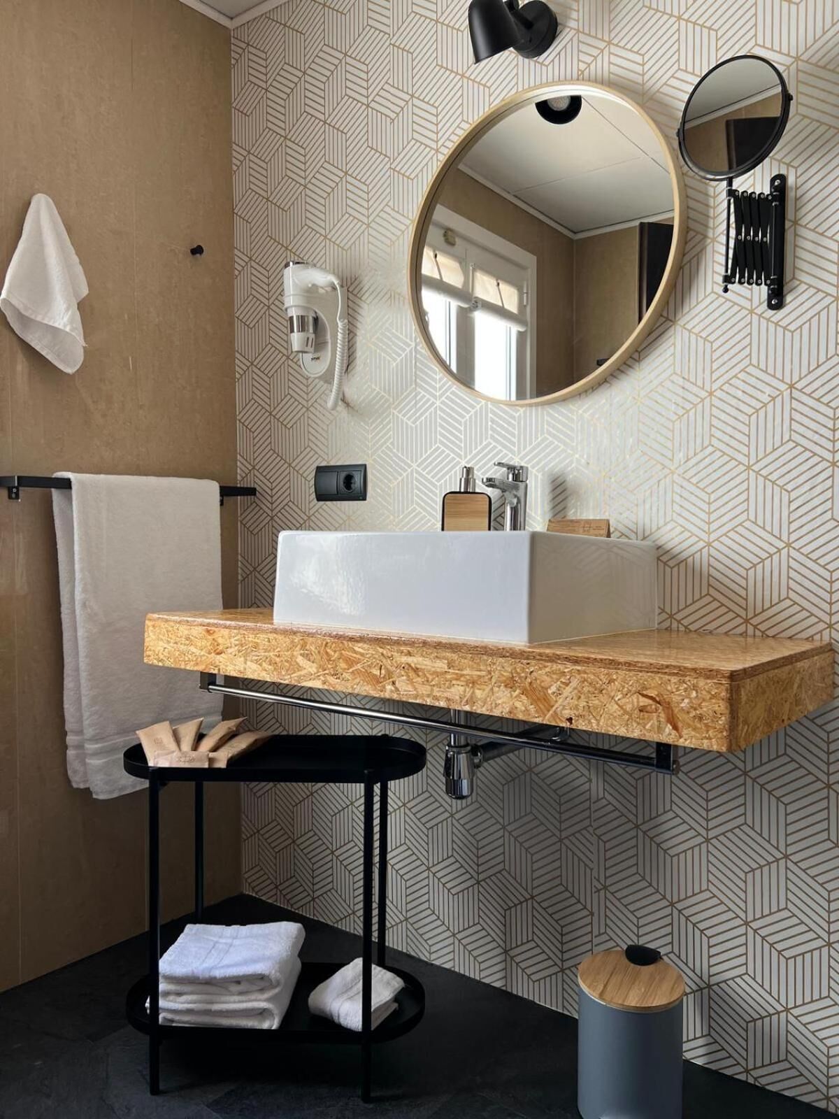 free toiletries, hair dryer, bidet, towels