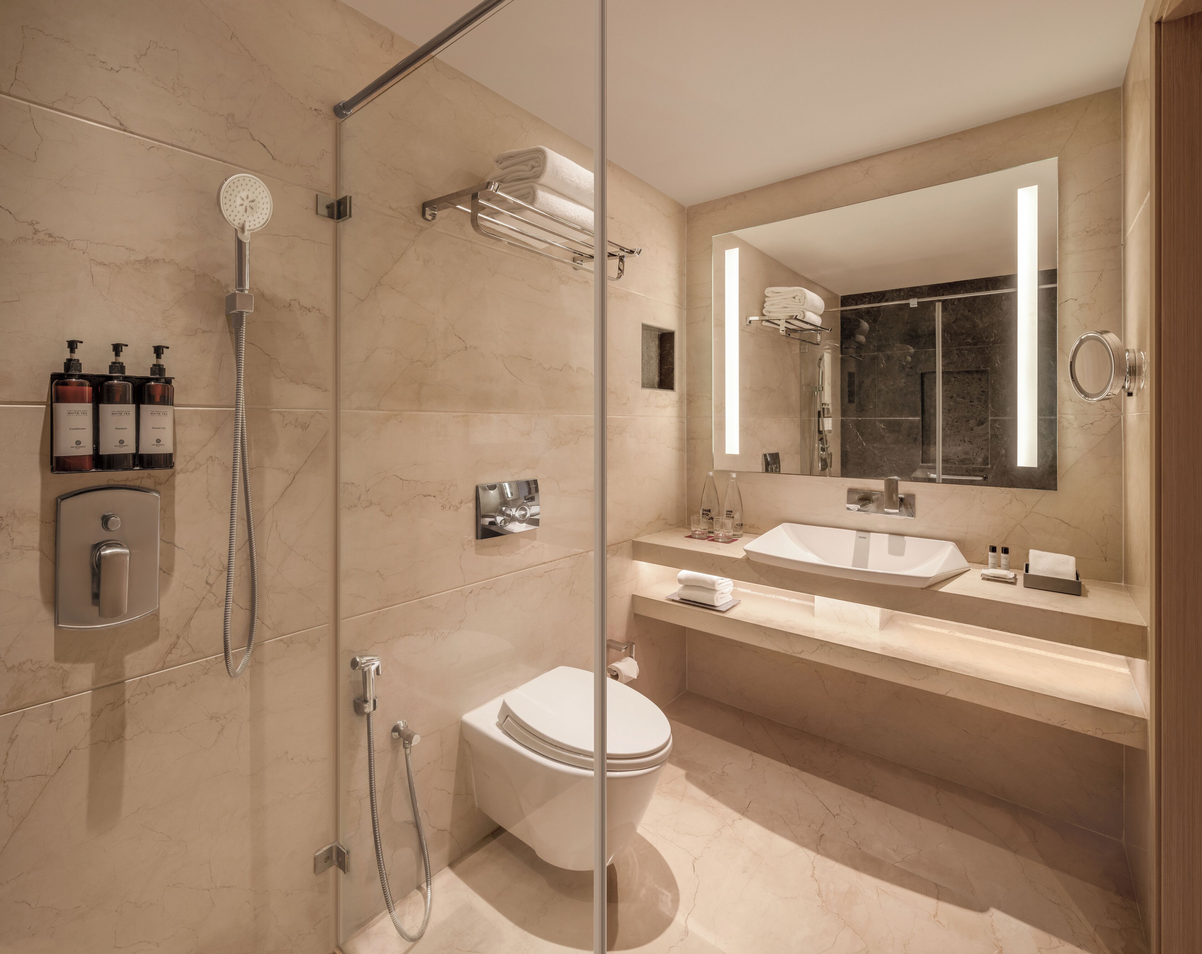 free toiletries, hair dryer, bathrobes, slippers