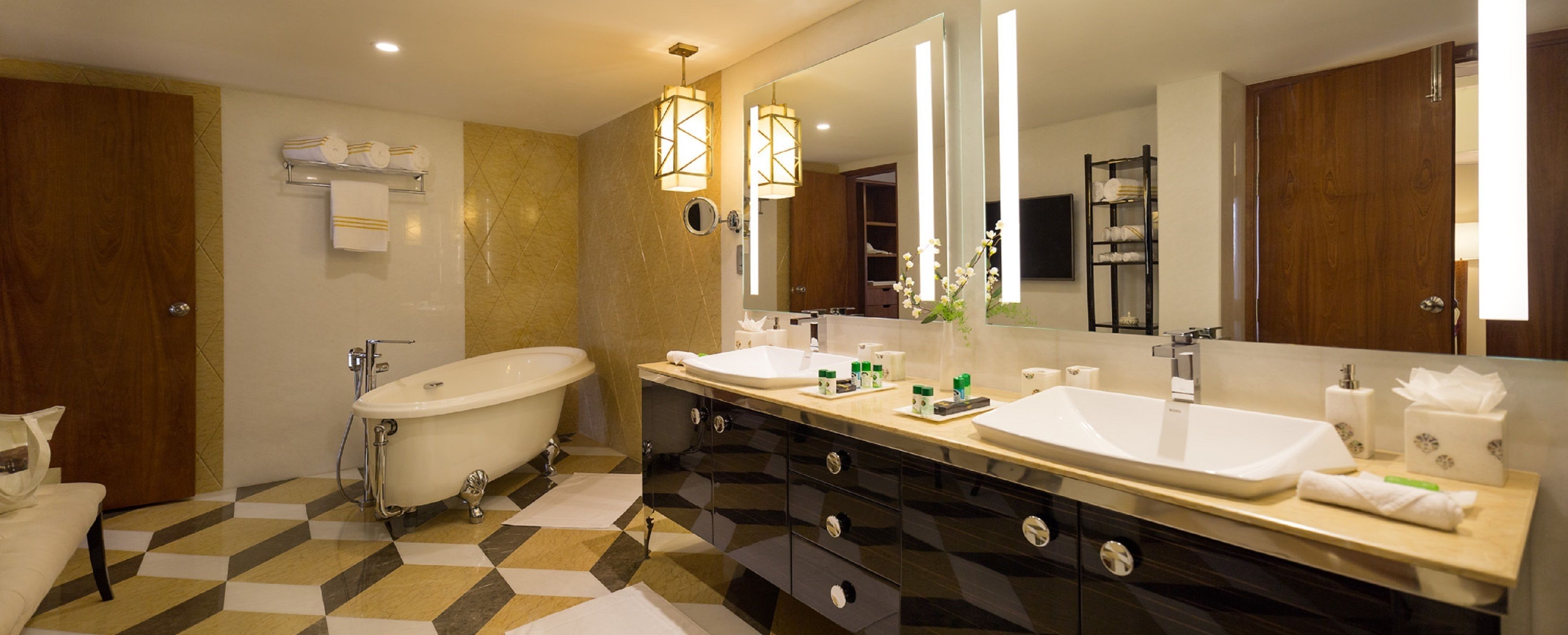 free toiletries, hair dryer, bathrobes, slippers