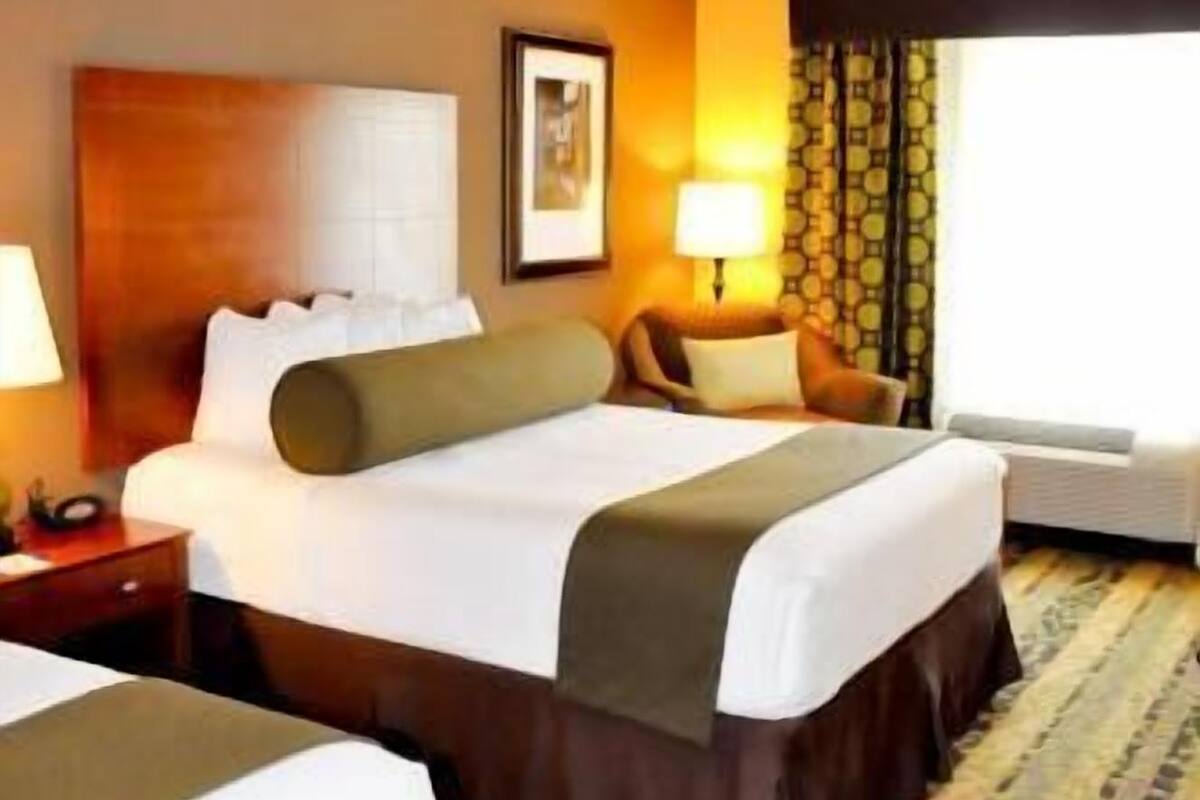 Pillowtop beds, desk, laptop workspace, iron/ironing board