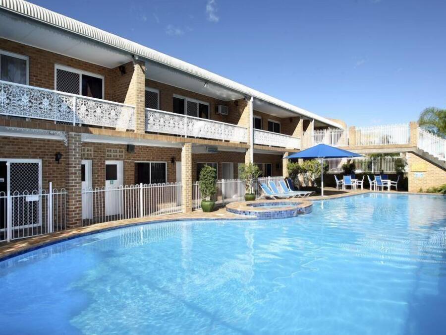 Outdoor pool, pool umbrellas, pool loungers
