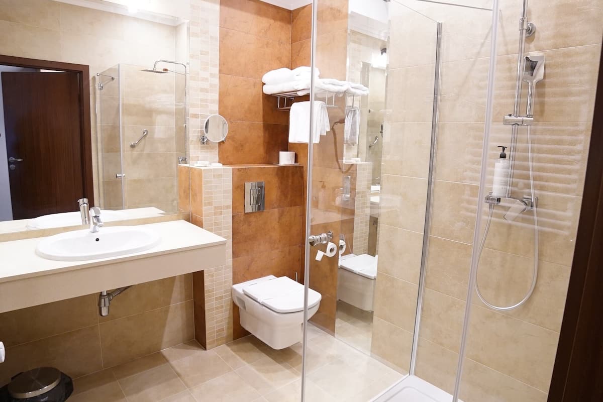 free toiletries, hair dryer, towels