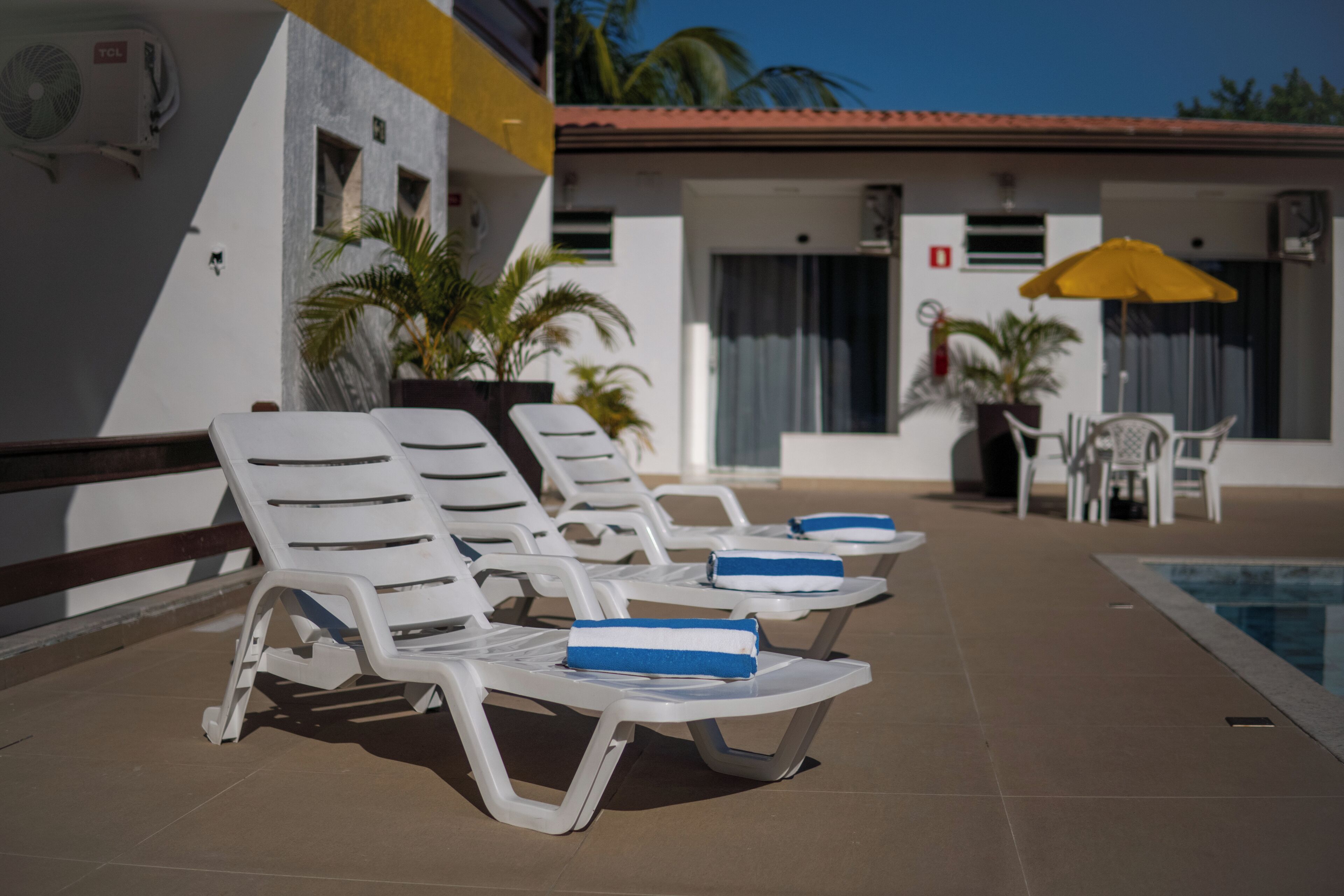 Outdoor pool, pool loungers