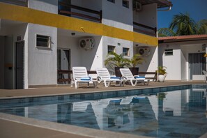 Outdoor pool, pool loungers