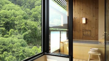 Combined shower/tub, free toiletries, hair dryer, bathrobes