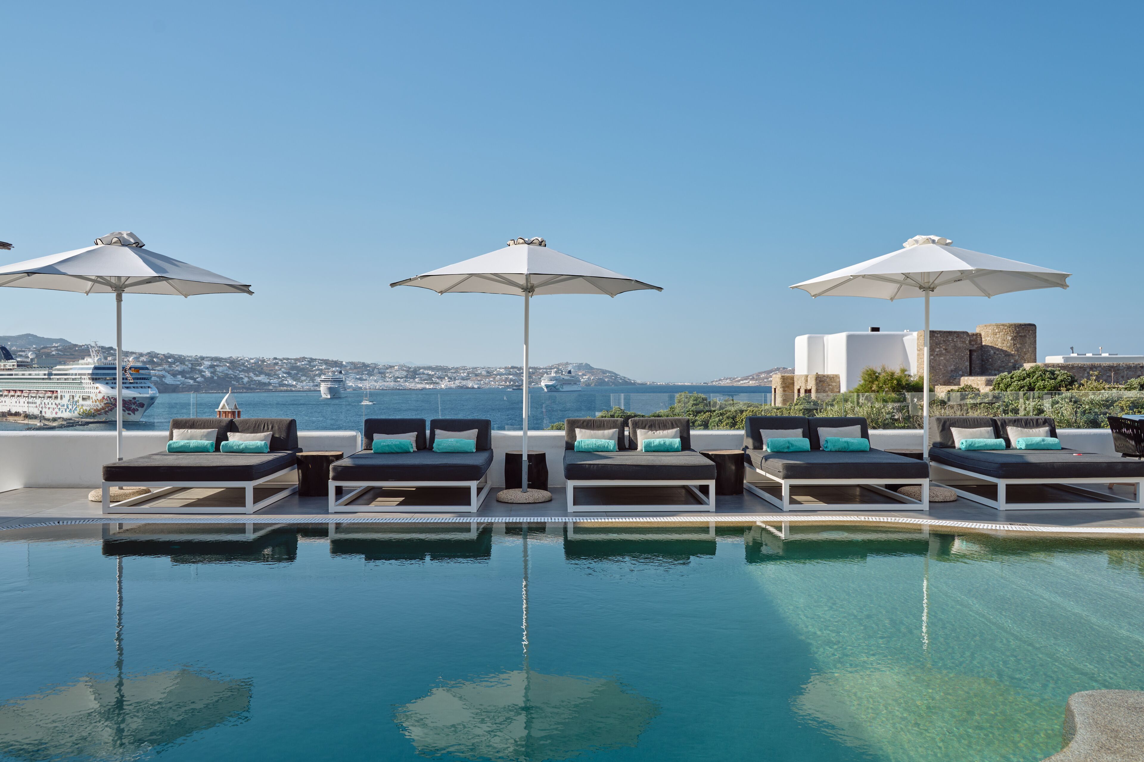 seasonal outdoor pool, free pool cabanas, pool umbrellas