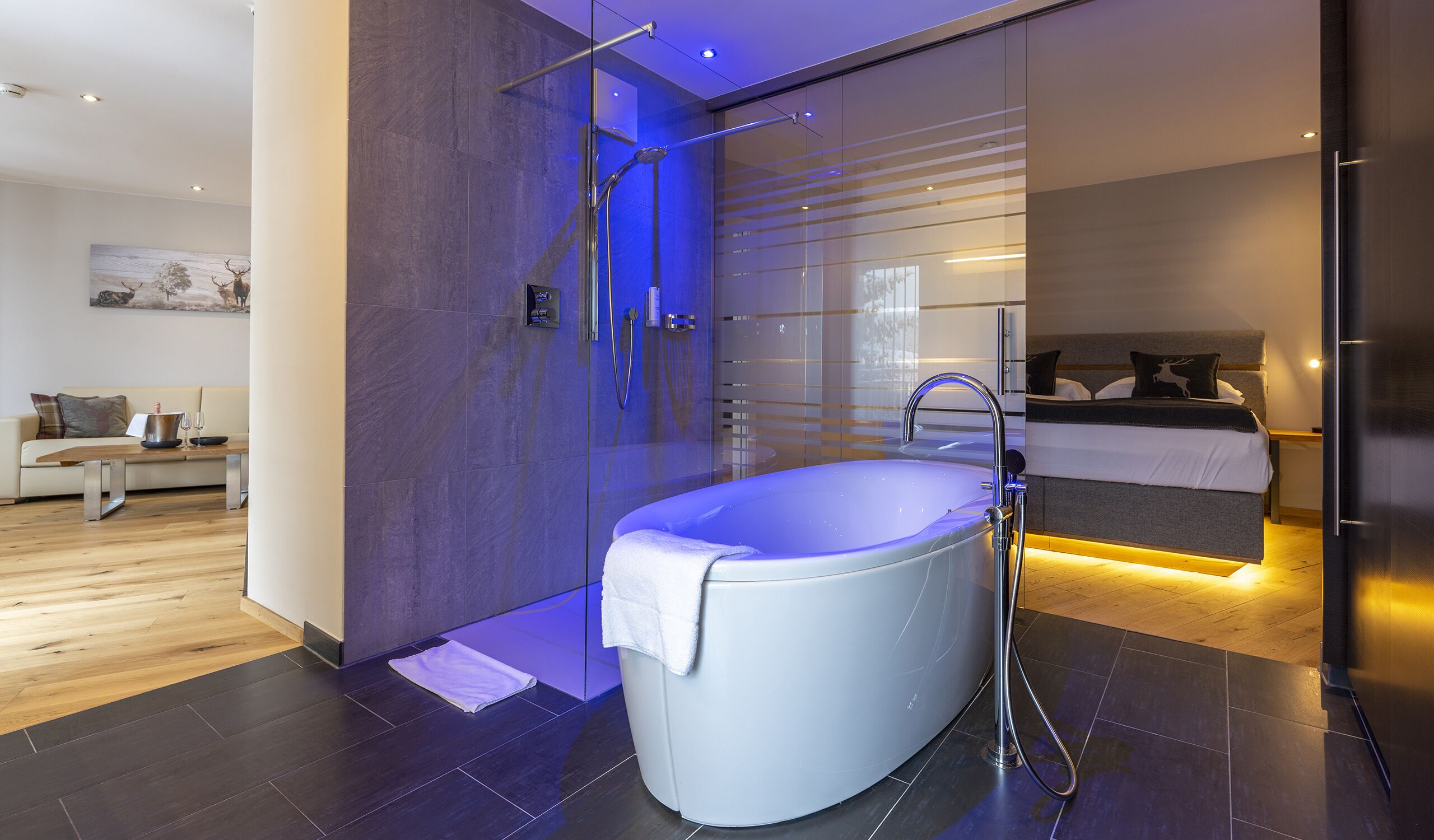 Suite, 1 Schlafzimmer, Bergblick | Badezimmer | Dusche, kostenlose Toilettenartikel, Haartrockner, Bademäntel