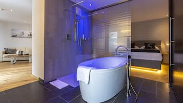 Suite, 1 Schlafzimmer, Bergblick | Badezimmer | Dusche, kostenlose Toilettenartikel, Haartrockner, Bademäntel