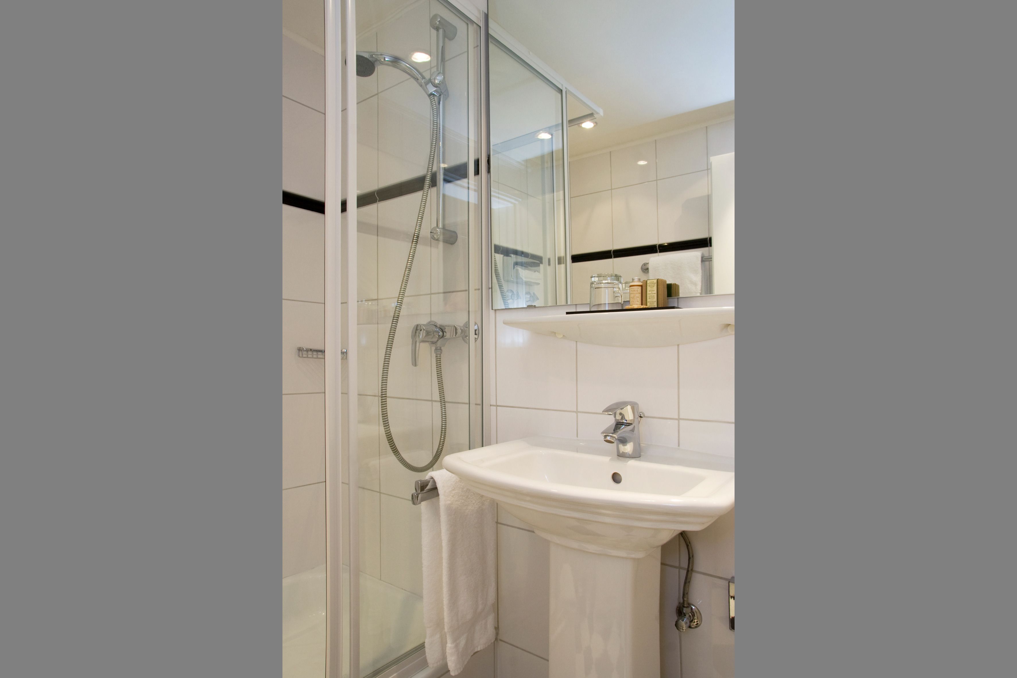 free toiletries, hair dryer, towels