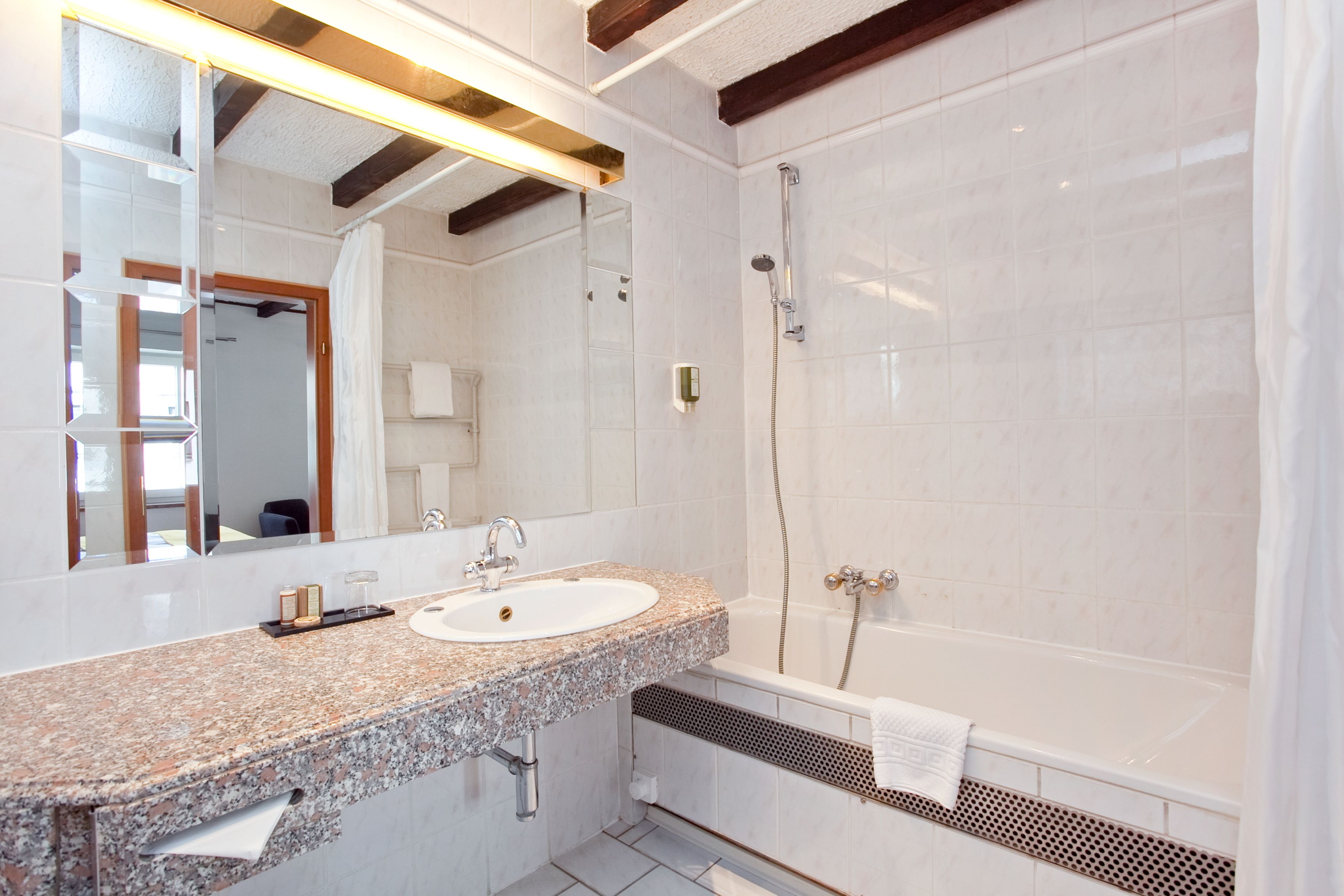 free toiletries, hair dryer, towels