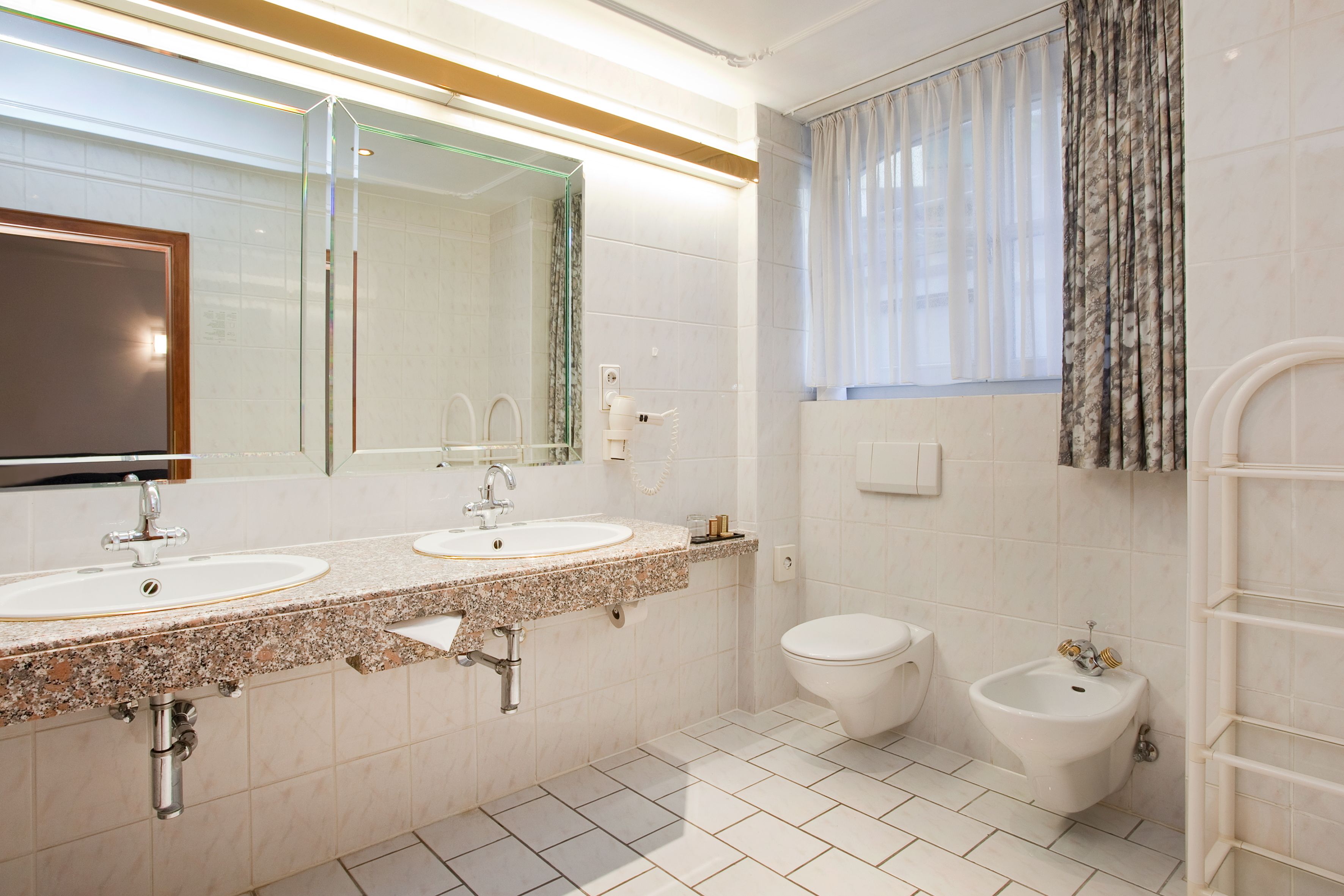 free toiletries, hair dryer, towels