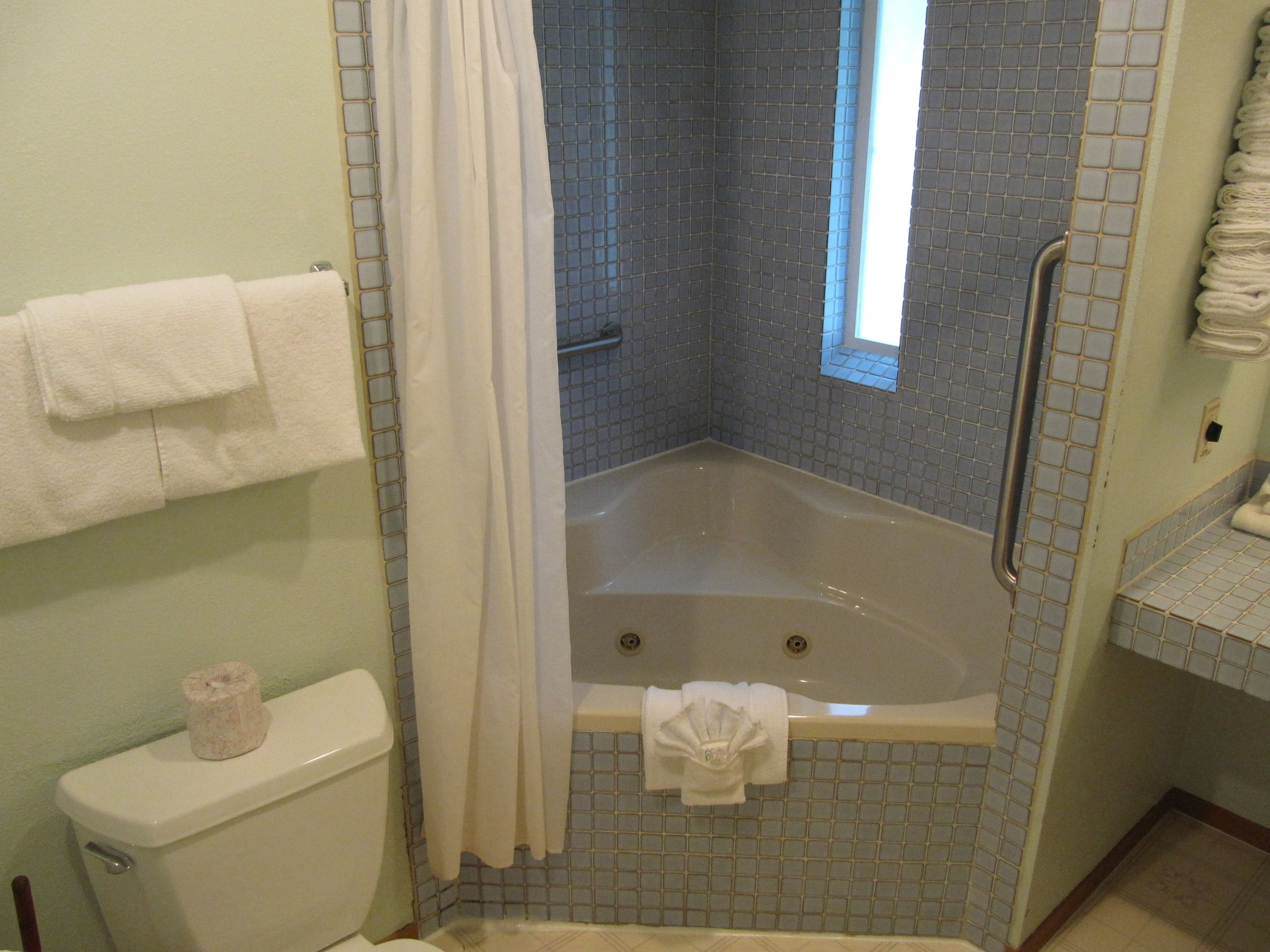 Un baño con bañera, inodoro, cortina de ducha y ventana.