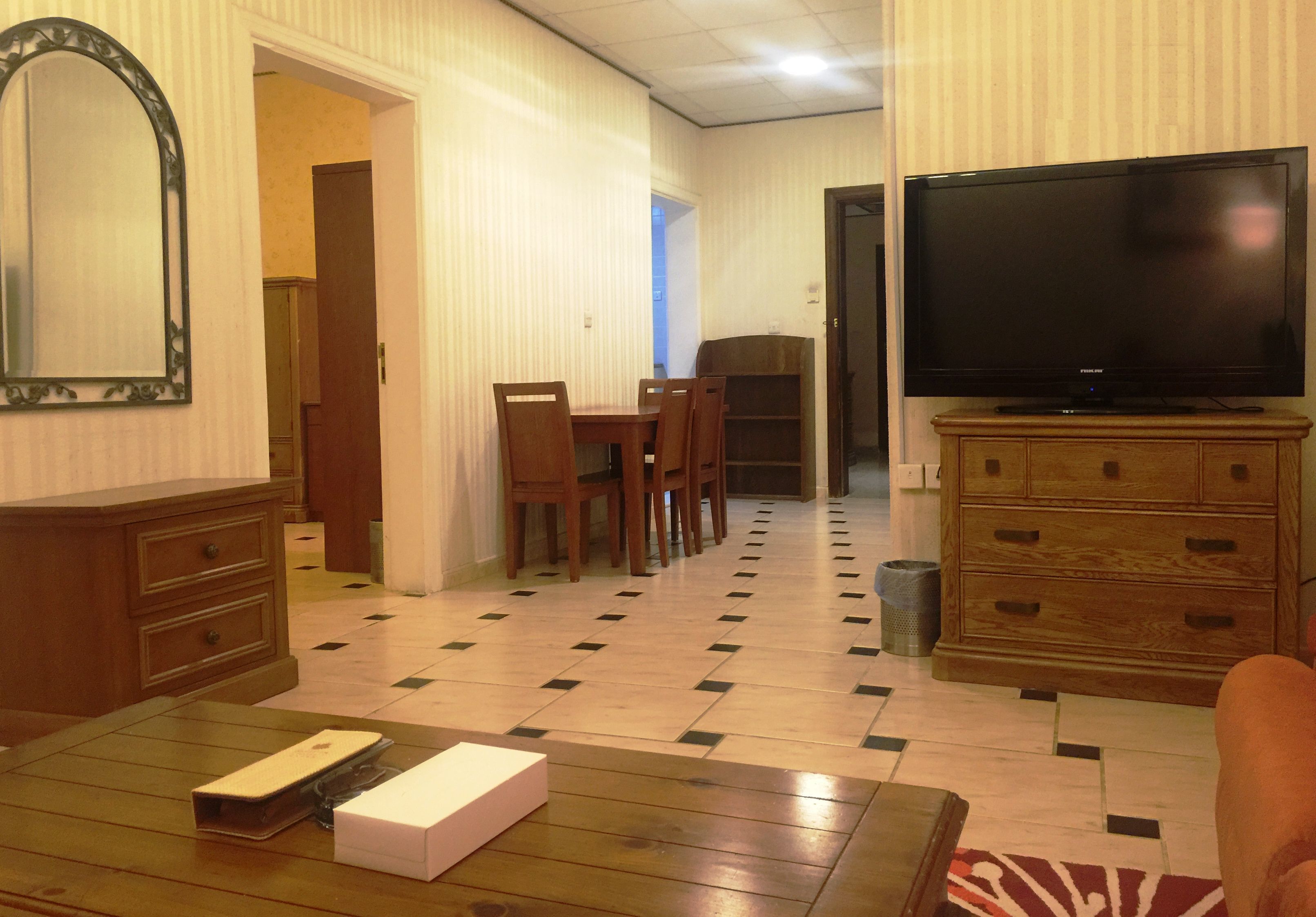 family apartment, 2 bedrooms, non smoking, city view | living room | 52-inch led tv with digital channels, tv, ipod dock