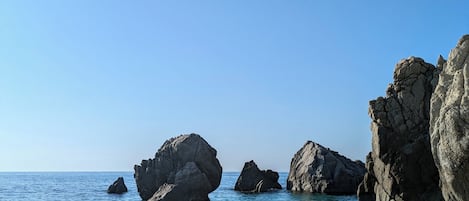 Private beach, sun loungers, beach umbrellas, beach towels