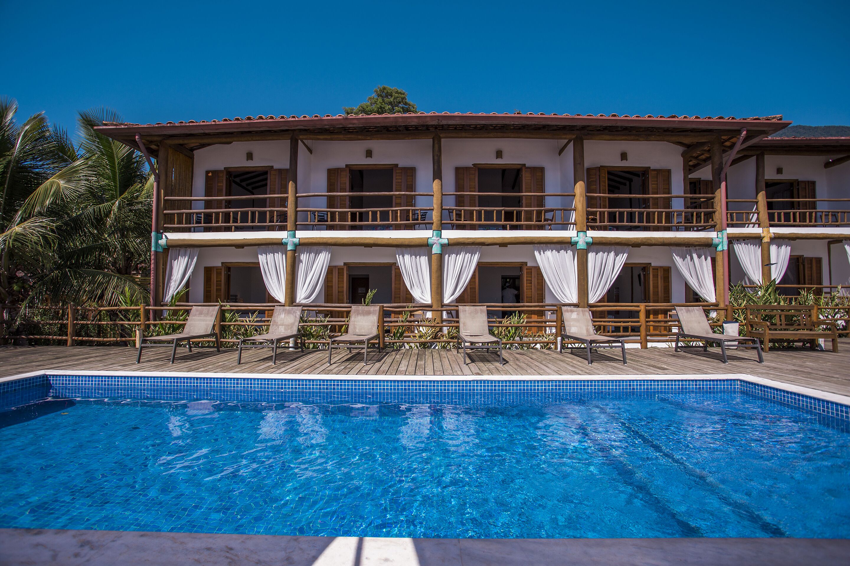 Outdoor pool, pool umbrellas, pool loungers