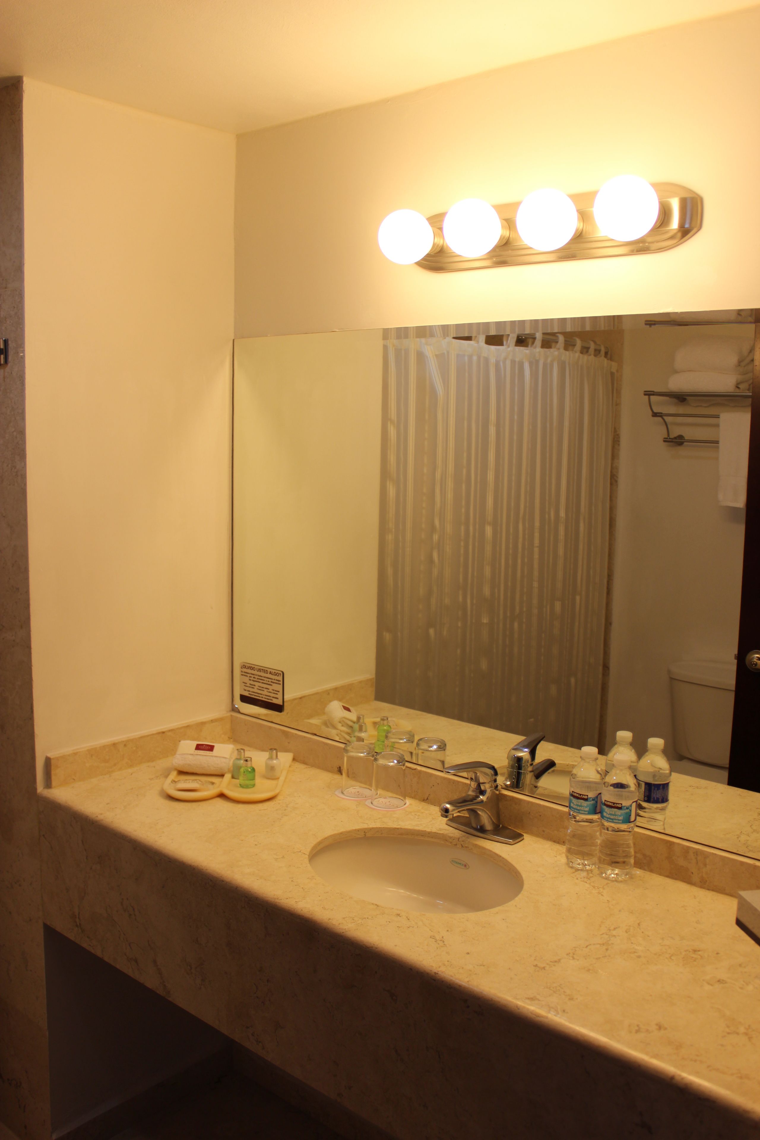 double room (expedia) | bathroom | free toiletries, hair dryer, towels, soap