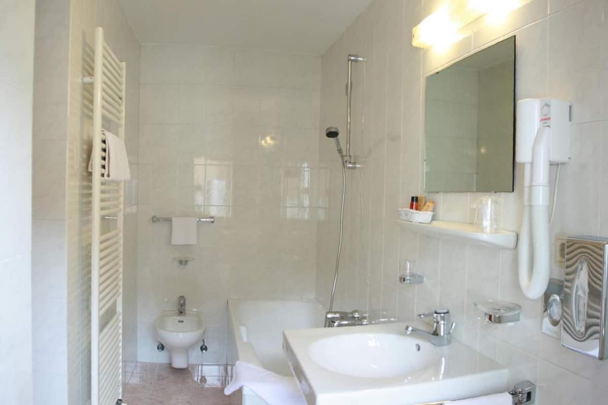 free toiletries, hair dryer, bidet, towels