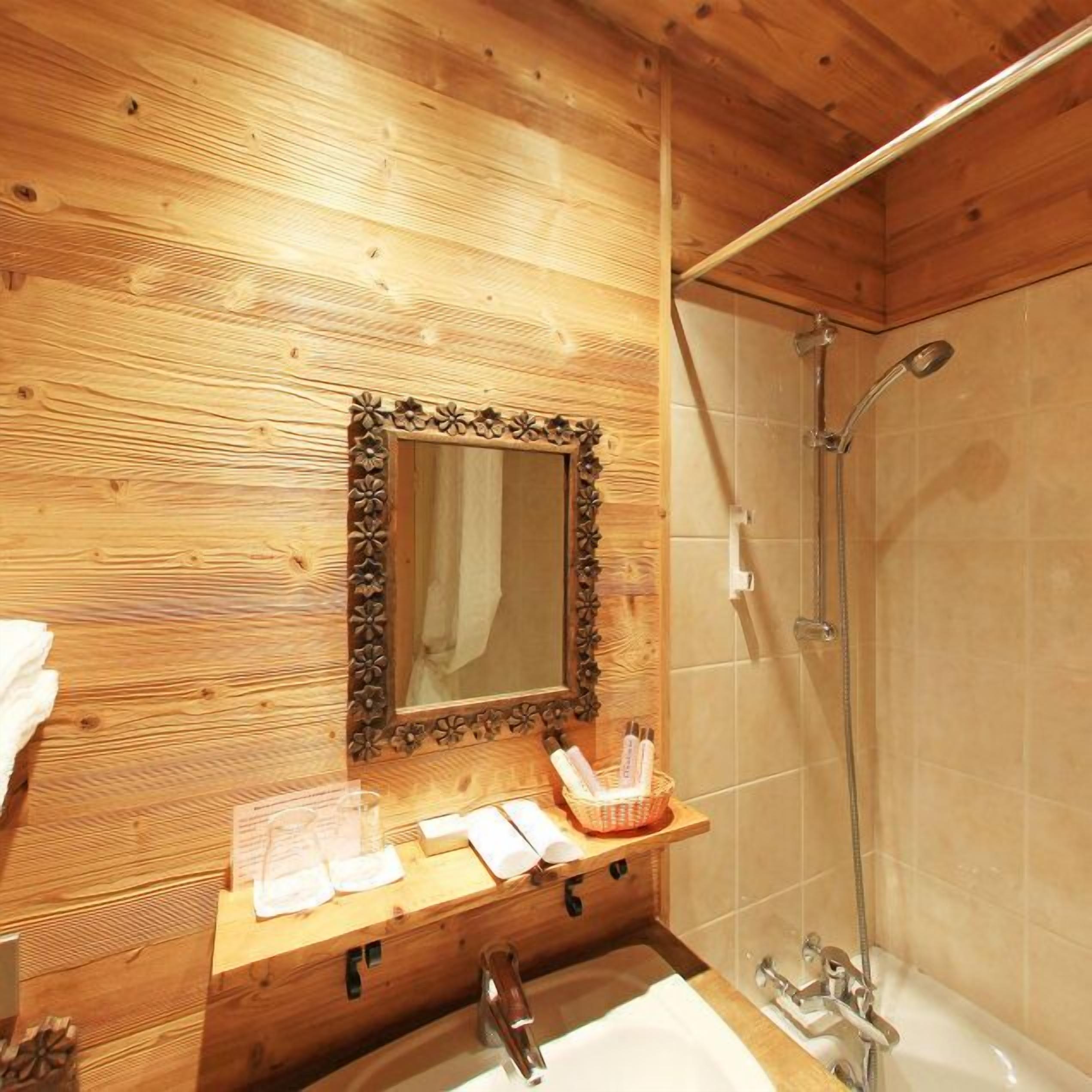 combined shower/bathtub, free toiletries, hair dryer, bathrobes