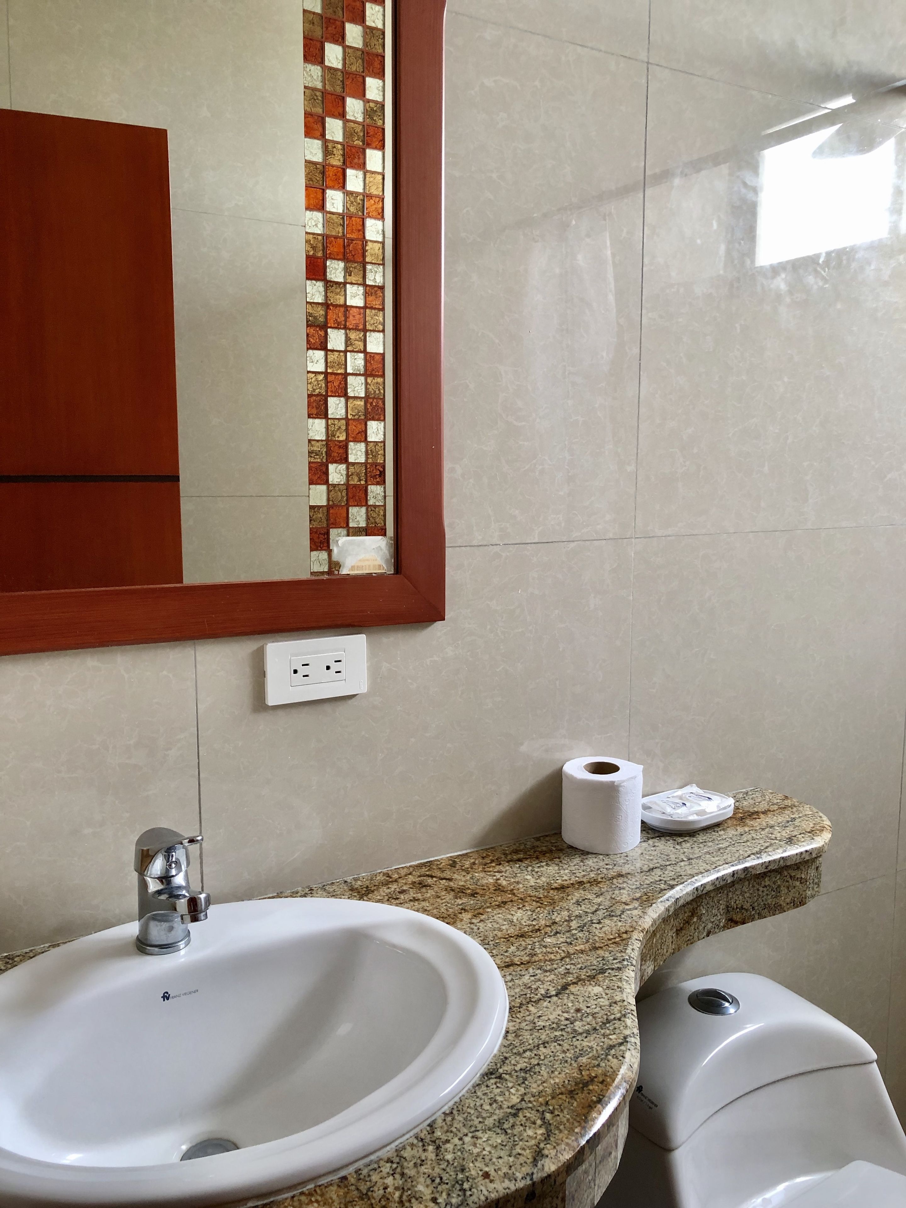 queen room  | bathroom | shower, free toiletries, towels