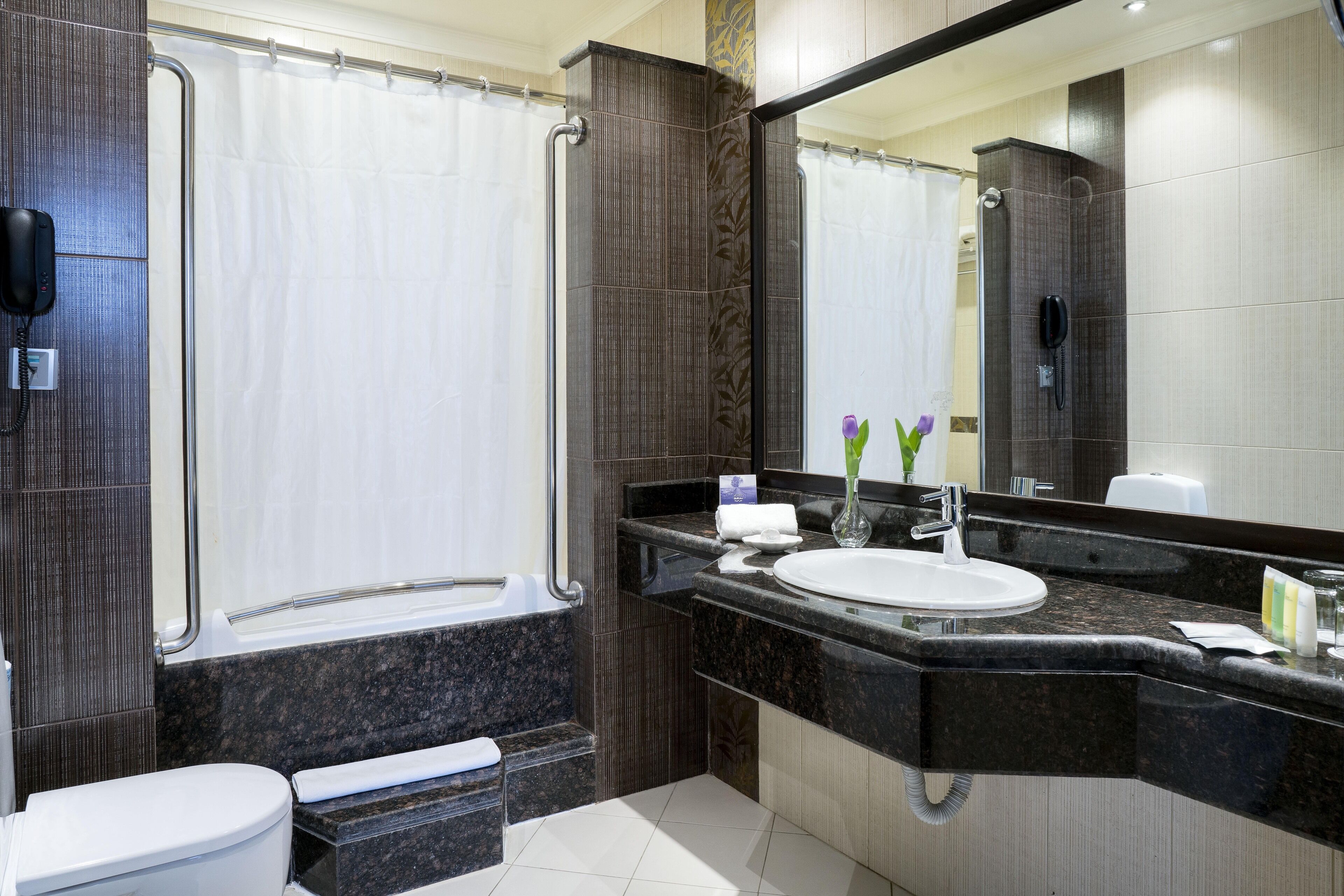 executive suite one bedroom king bed | bathroom | free toiletries, towels