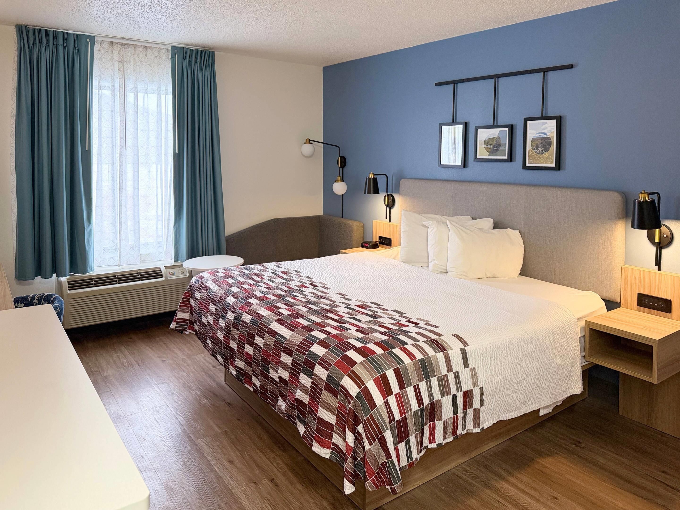 Desk, blackout curtains, iron/ironing board, free WiFi