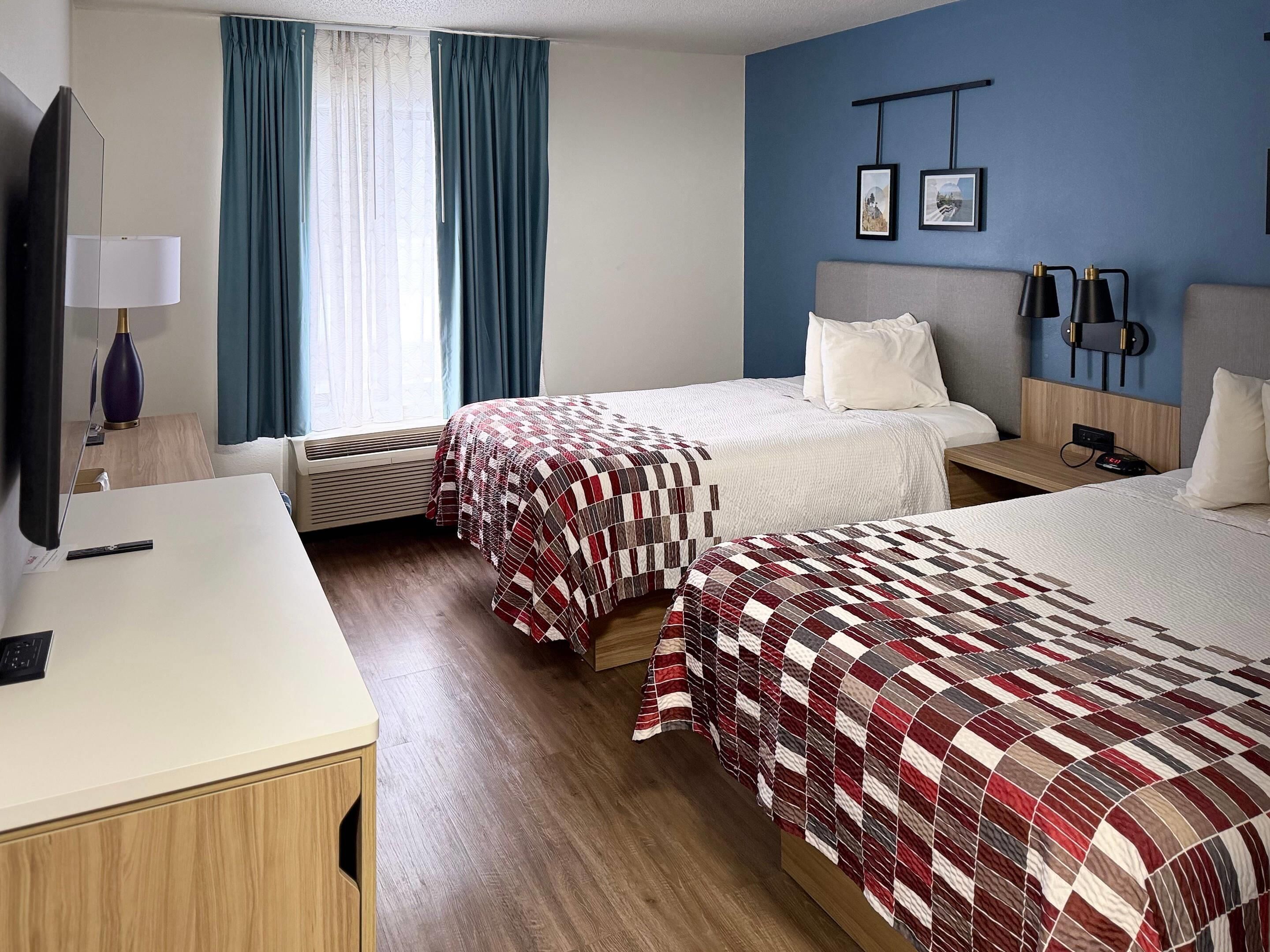 Room, 2 Double Beds, Accessible, Non Smoking | Desk, blackout drapes, iron/ironing board, free WiFi