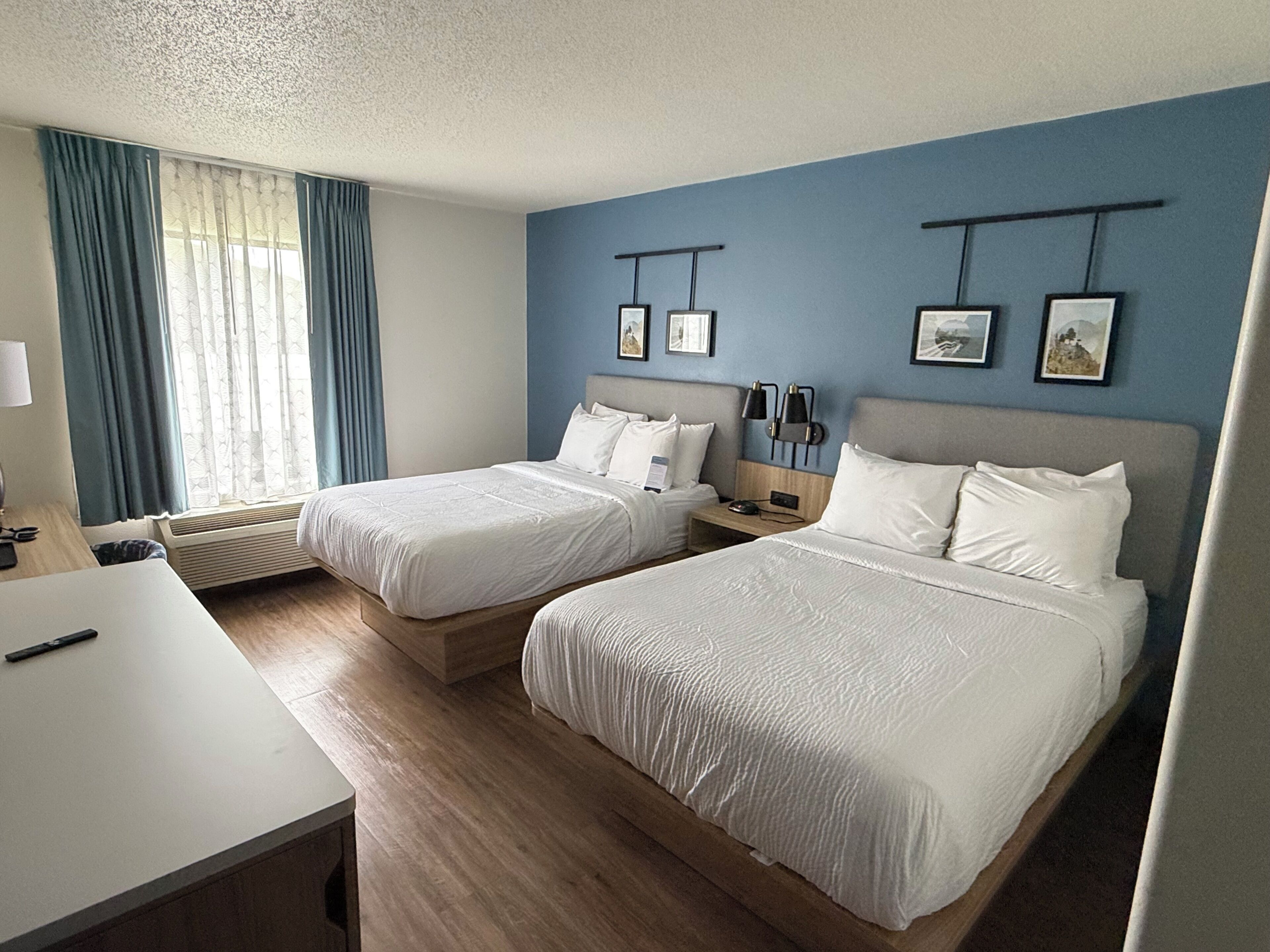 Standard Room, 2 Double Beds, Non Smoking | Desk, blackout drapes, iron/ironing board, free WiFi