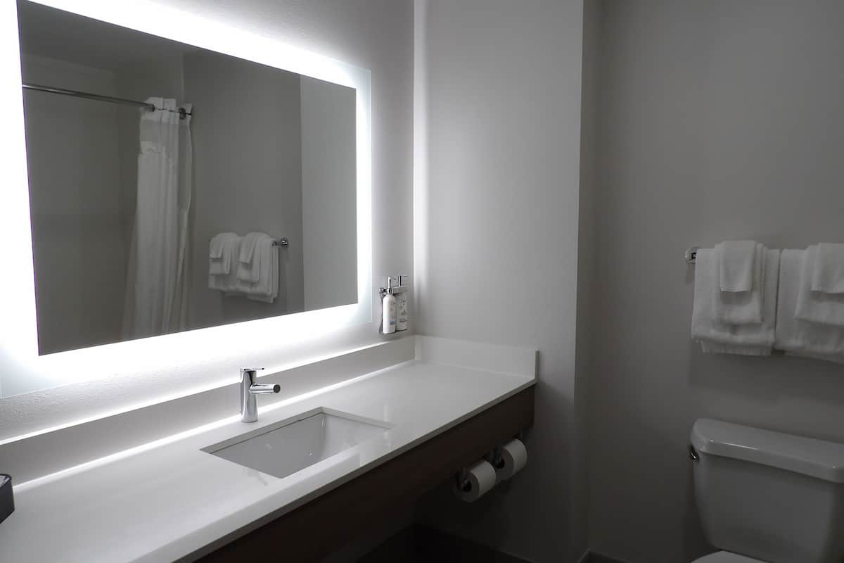 free toiletries, hair dryer, towels