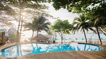 Outdoor pool, pool umbrellas