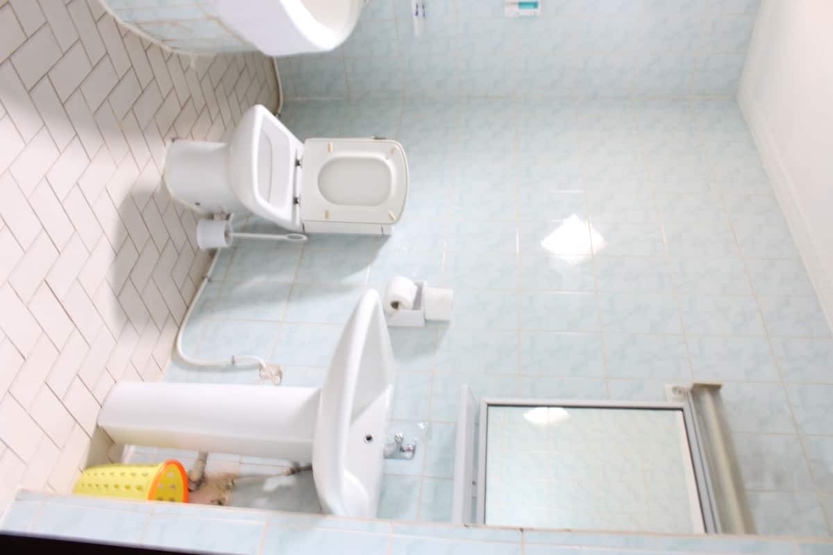 A bathroom with a toilet, bidet, and a shower area.