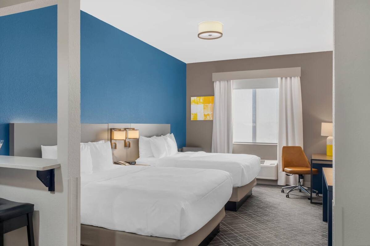 Standard Double Room, 2 Double Beds, Non Smoking | In-room safe, desk, soundproofing, iron/ironing board