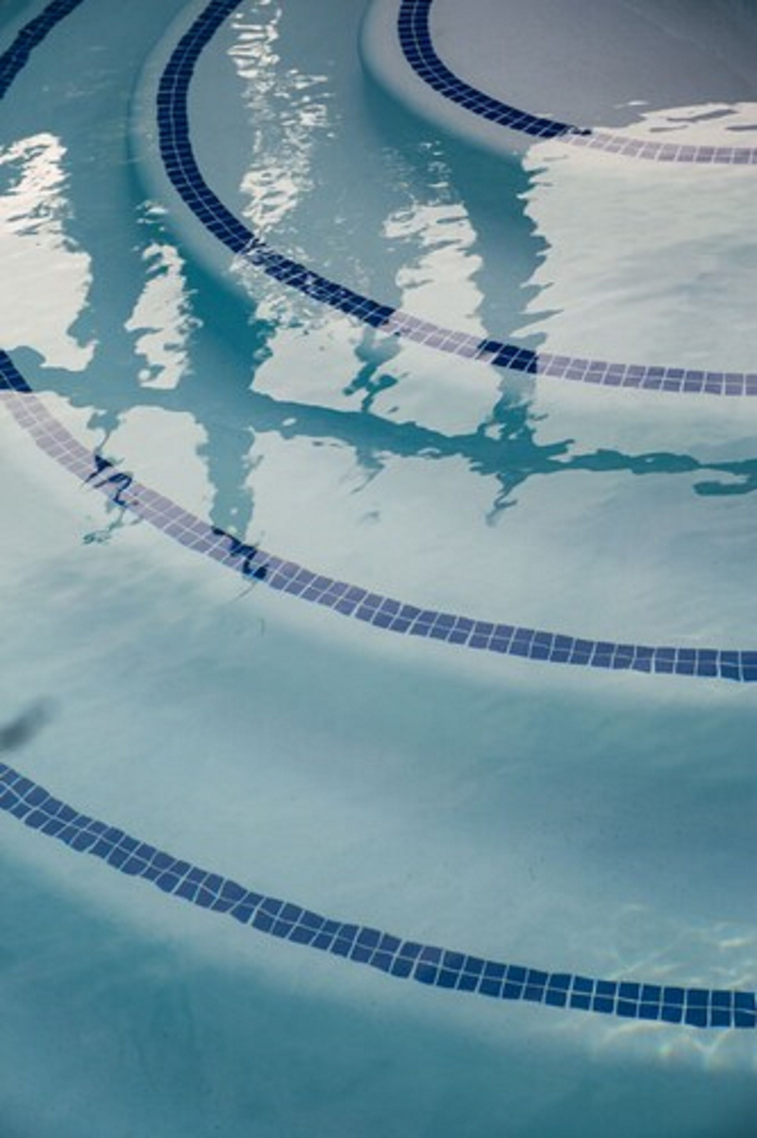 Una piscina con borde de azulejos y diseño curvo.