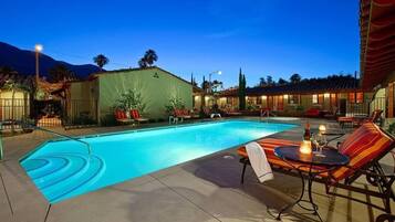 Outdoor pool, open 9:00 AM to 9:00 PM, pool umbrellas, sun loungers