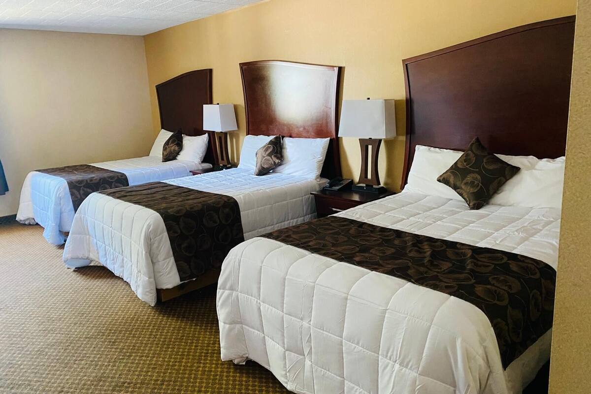 family room | 1 bedroom, premium bedding, desk, iron/ironing board