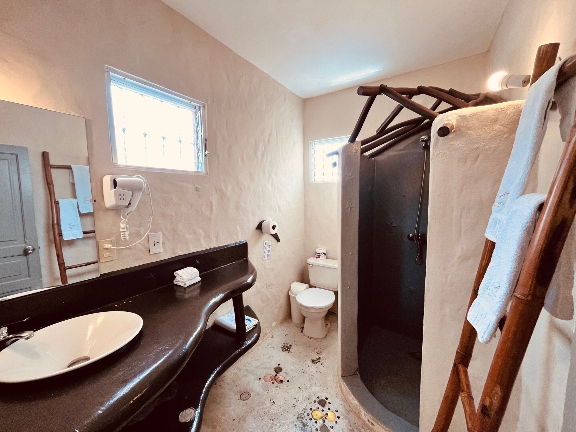 family suite | bathroom | shower, hair dryer, towels